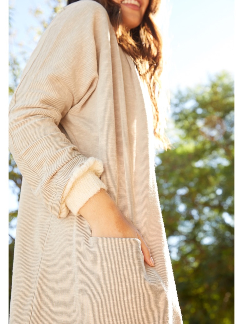 DONNI. Ribbed Cream Sweater Coat